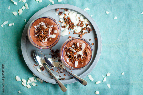 Homemade vegan chocolate mousse with coconut cream