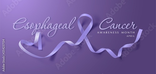 Esophageal Cancer Awareness Calligraphy Poster Design. Realistic Periwinkle Ribbon. April is Cancer Awareness Month. Vector