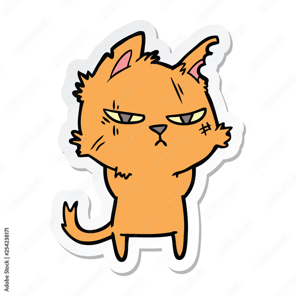 sticker of a tough cartoon cat sticker of a tough cartoon cat