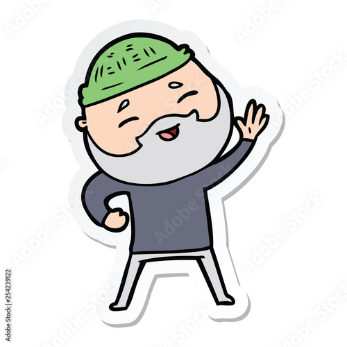 sticker of a cartoon happy bearded man