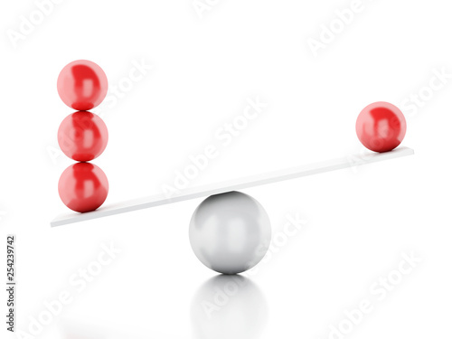 3d Spheres balancing on a seesaw.