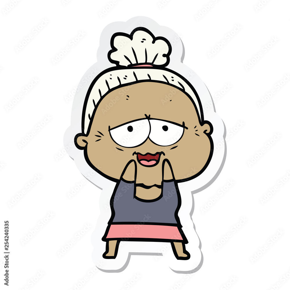 sticker of a cartoon happy old lady sticker of a cartoon happy old lady