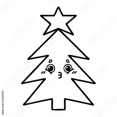 line drawing cartoon christmas tree