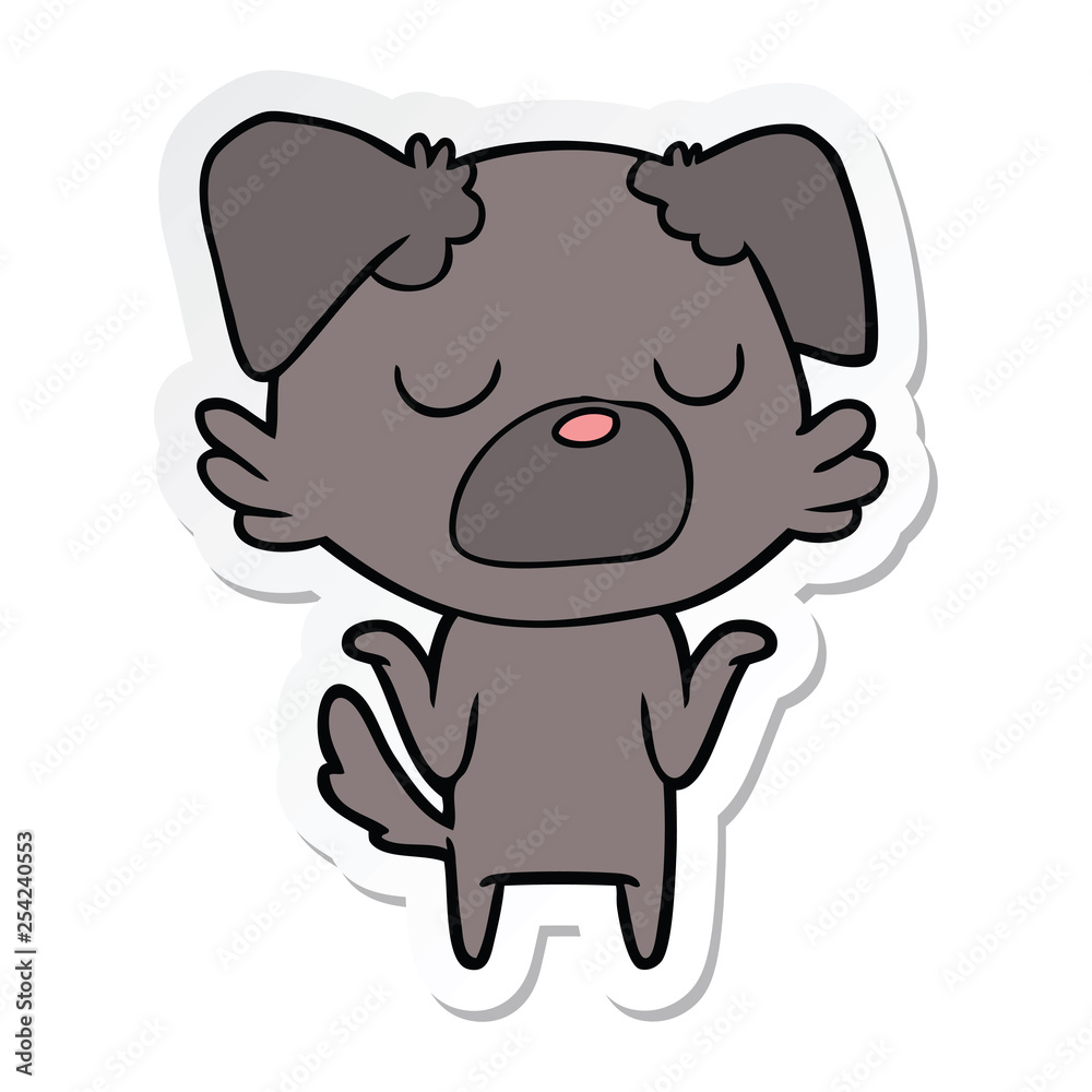 sticker of a cartoon dog shrugging shoulders sticker of a cartoon dog shrugging shoulders