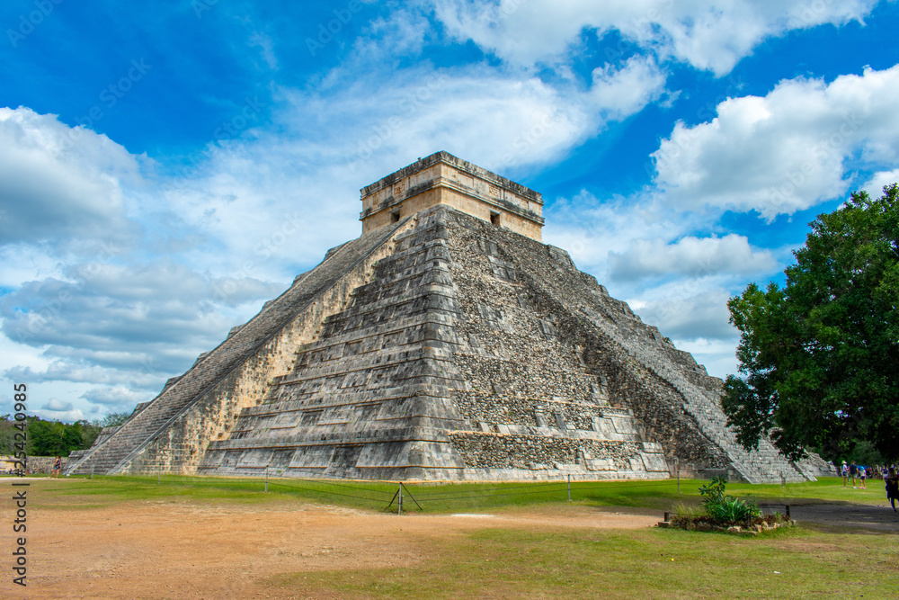 Old Ancient Ruins Of Chichen Itza, Temple of Kukulcan. Pre - Columbian Mayan City