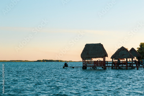 sunset in Lagoon of Seven Colors in Bacalar Quintana Roo  M  xico.