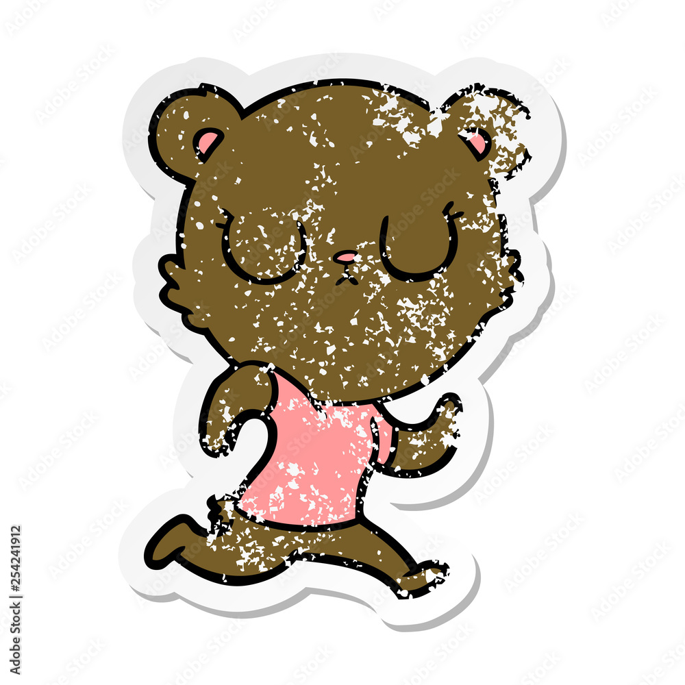 Fototapeta premium distressed sticker of a peaceful cartoon bear running