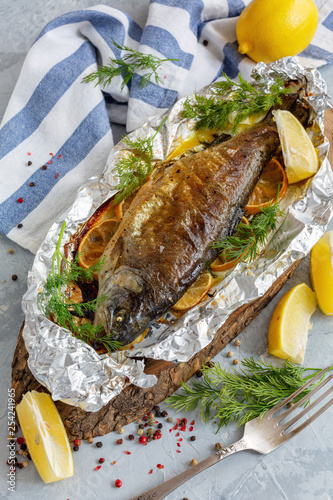 Rainbow trout baked in foil.