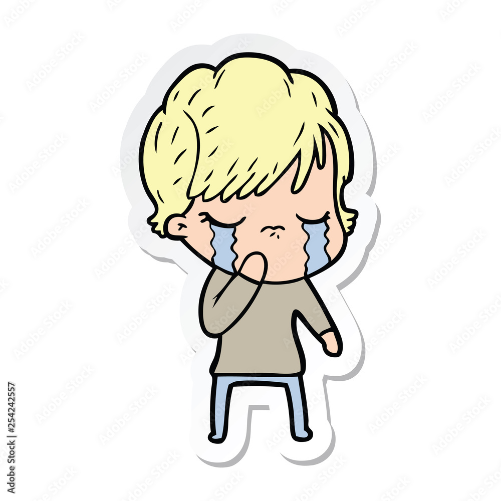 sticker of a cartoon woman crying sticker of a cartoon woman crying