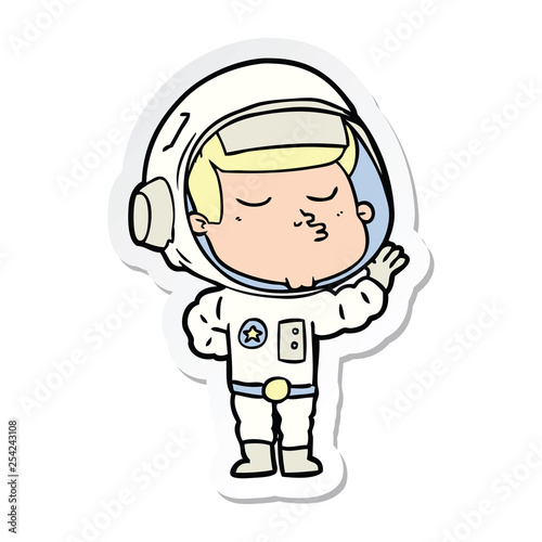 sticker of a cartoon confident astronaut