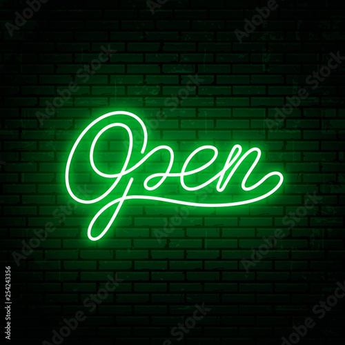 Vector continuous neon inscription - open. Sketch for neon sign