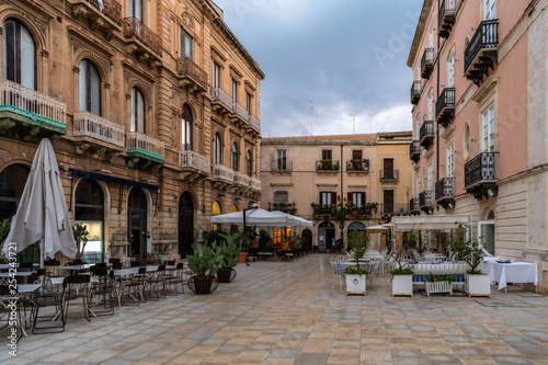 Main square (Piazza Duomo) in Ortigia island, Syracuse, Sicily, Italy