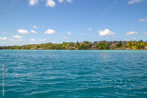 Beautiful Laguna Bacalar. view of the horizon, lagoon of the seven colors in Quintana roo Mexico