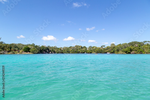 Beautiful Laguna Bacalar. view of the horizon  lagoon of the seven colors in Quintana roo Mexico