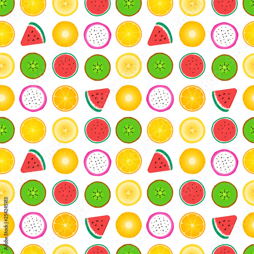 Seamless pattern of fruit slices. Vector illustration isolated on white background