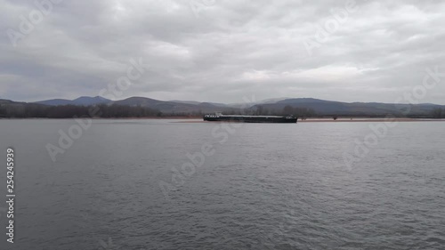 Cargo Barge Ran Aground on Danube River, Hungary. photo