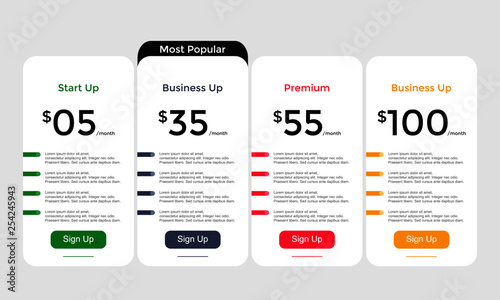set of pricing table, order, box, button, list	