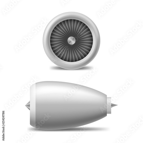 Realistic 3d Detailed White Jet Engine Set. Vector