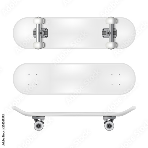 Realistic 3d Detailed White Blank Skateboard Deck Template Mockup Set. Vector