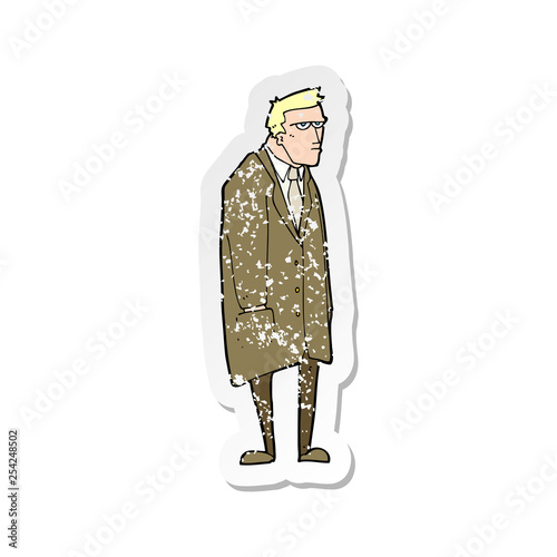 retro distressed sticker of a cartoon bad tempered man