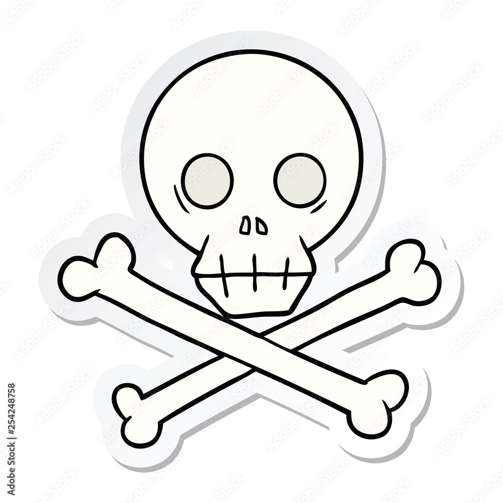 sticker of a cartoon skull and crossbones sticker of a cartoon skull and crossbones