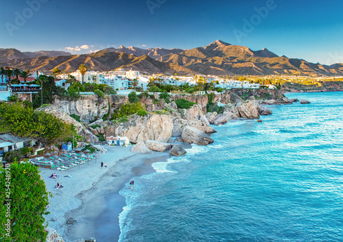 Nice beach in Nerja, Spain photo