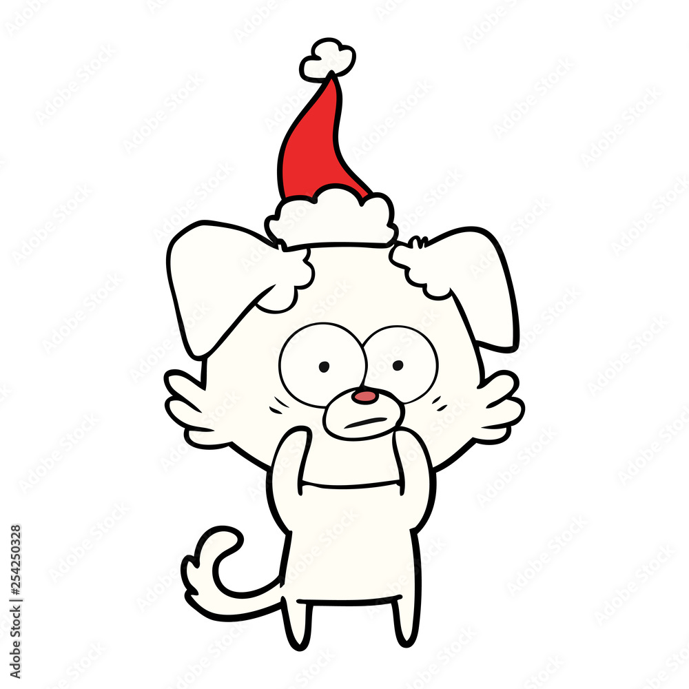 nervous dog line drawing of a wearing santa hat nervous dog line drawing of a wearing santa hat
