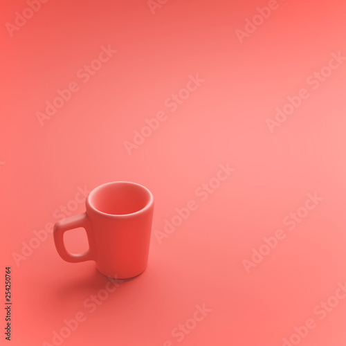 Ceramic Coral Colored Mug, 3d rendering, Coffee Cup