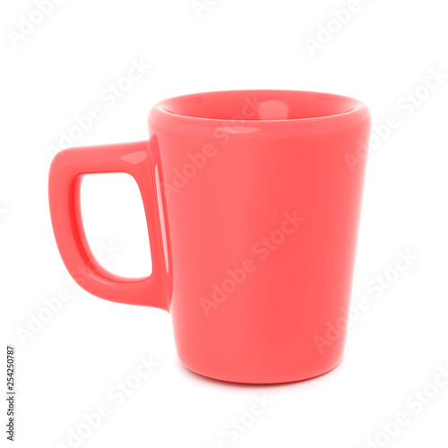 Ceramic Coral Colored Mug Isolated on White, 3d rendering, Coffee Cup