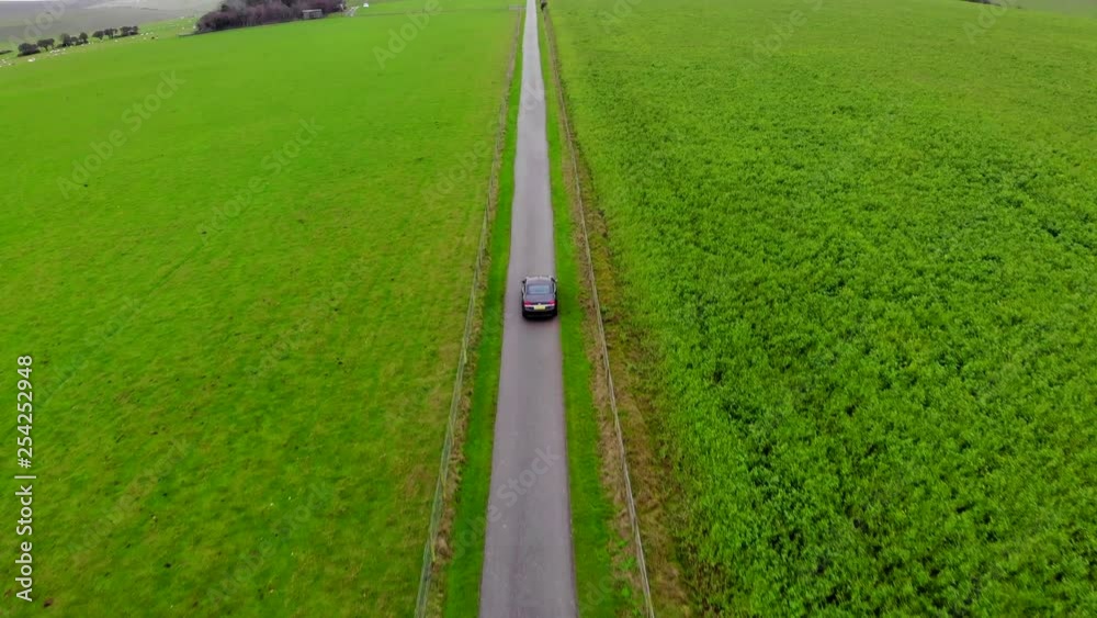DJI Mavic Air drone follows car in the countryside. Located next to Beachy Head in Eastbourne, United Kingdom.