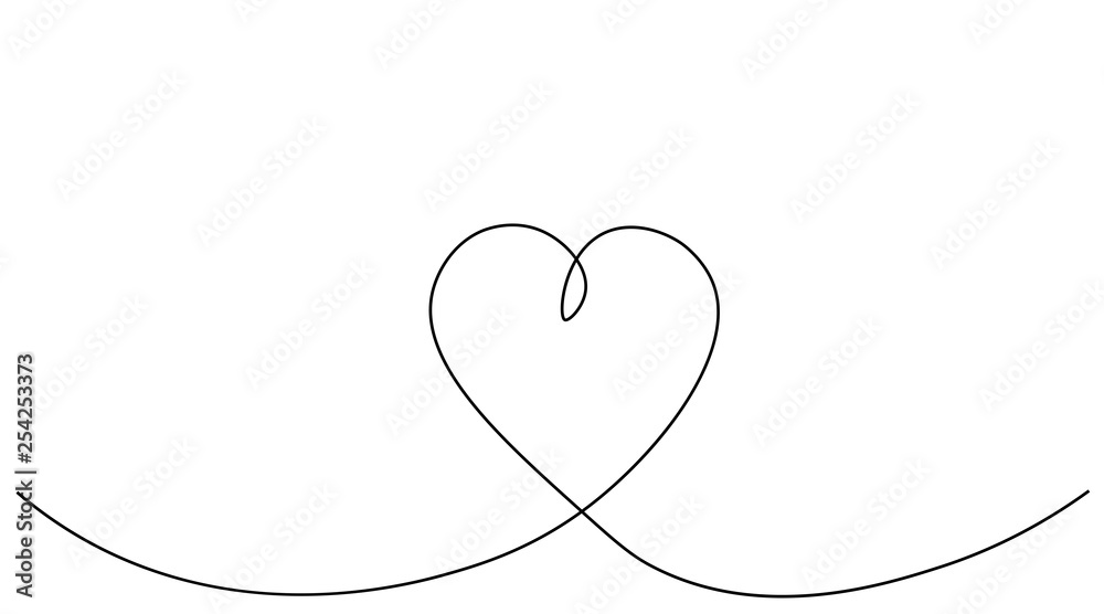 Hearts background one line drawing, vector illustration