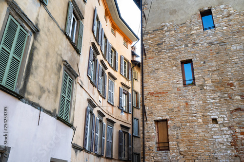 medieval houses in Upper Town of Bergamo city