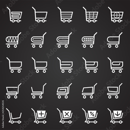 Shop cart icons set on black background for graphic and web design. Simple vector sign. Internet concept symbol for website button or mobile app.