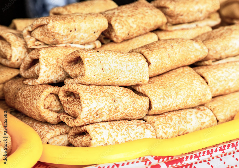 Appetizing fried pancakes on the Pancake Week