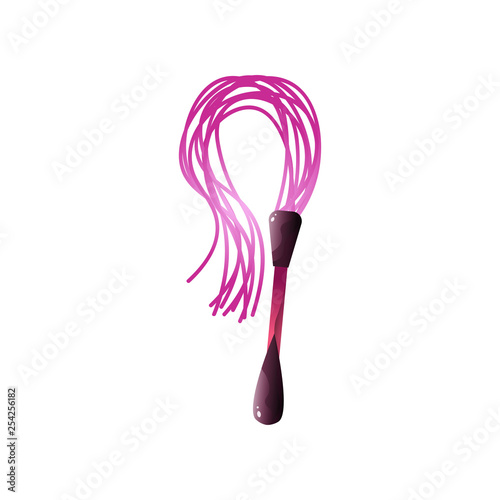 Pink whip with two rubber knocks for beating isolated on white background