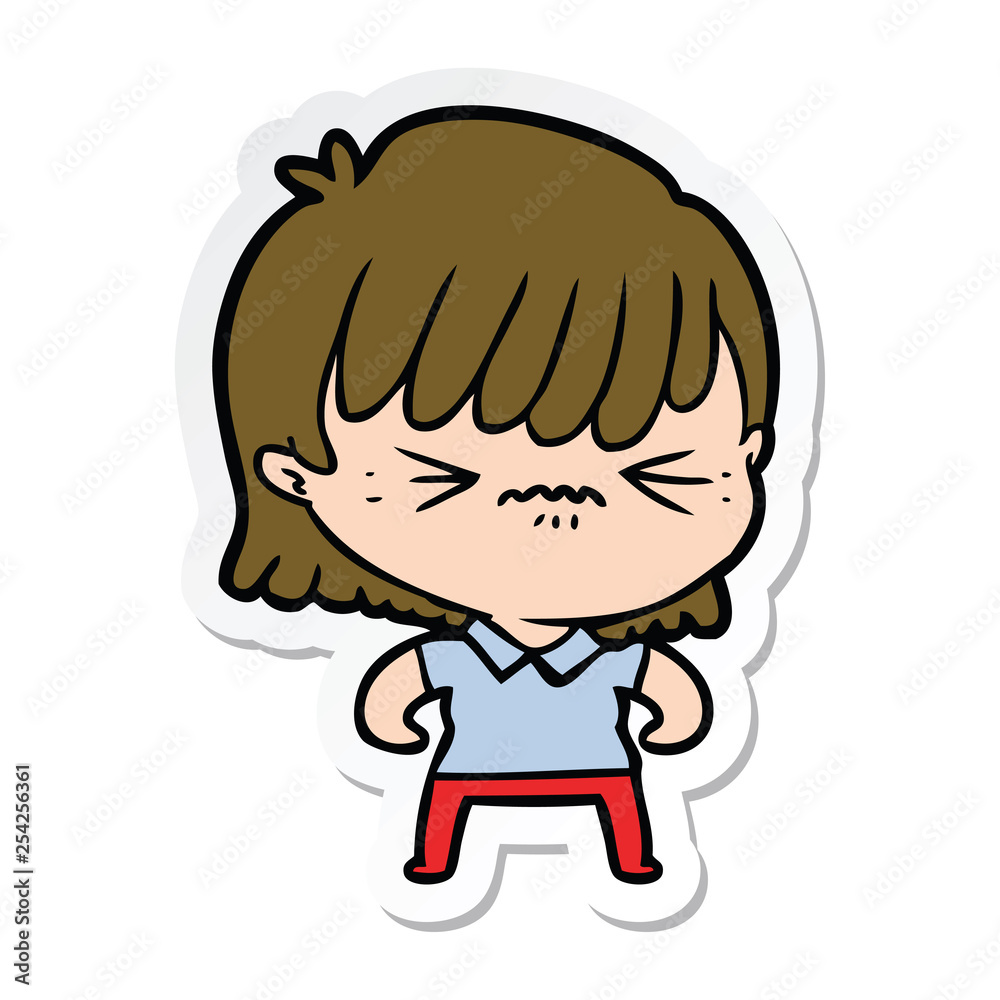 sticker of a annoyed cartoon girl