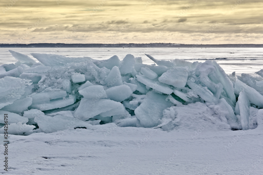 Ice hummocks on the shore of the Baltic Sea