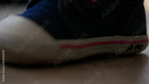 Selective focus of ants working / carrying food got smashed by a little baby foot