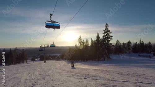 Video of a skier enjoying the beautiful slopes of the south park in Levi's ski resort, Finland. photo