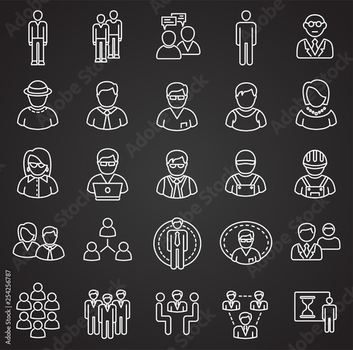 Person icons set on black background for graphic and web design. Simple vector sign. Internet concept symbol for website button or mobile app.