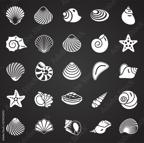 Sea Shell icons set on black background for graphic and web design. Simple vector sign. Internet concept symbol for website button or mobile app.
