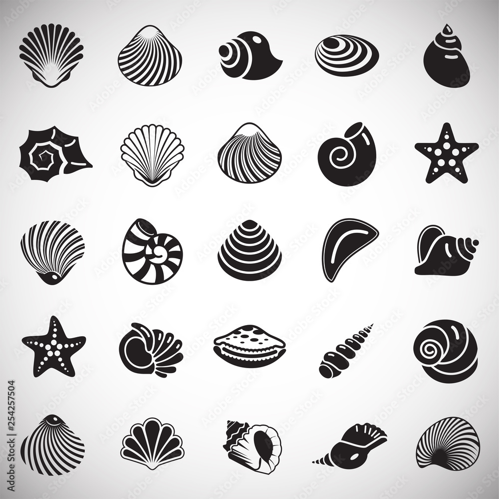 Sea Shell icons set on white background for graphic and web design. Simple vector sign. Internet concept symbol for website button or mobile app.