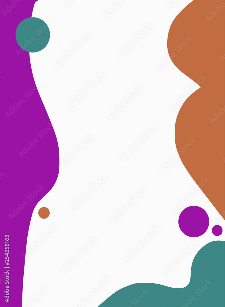 Vector abstact art. Frame made of colorful brown, blue and purple spots, circles. Simple illustration template for invitations, cards and other design. White background