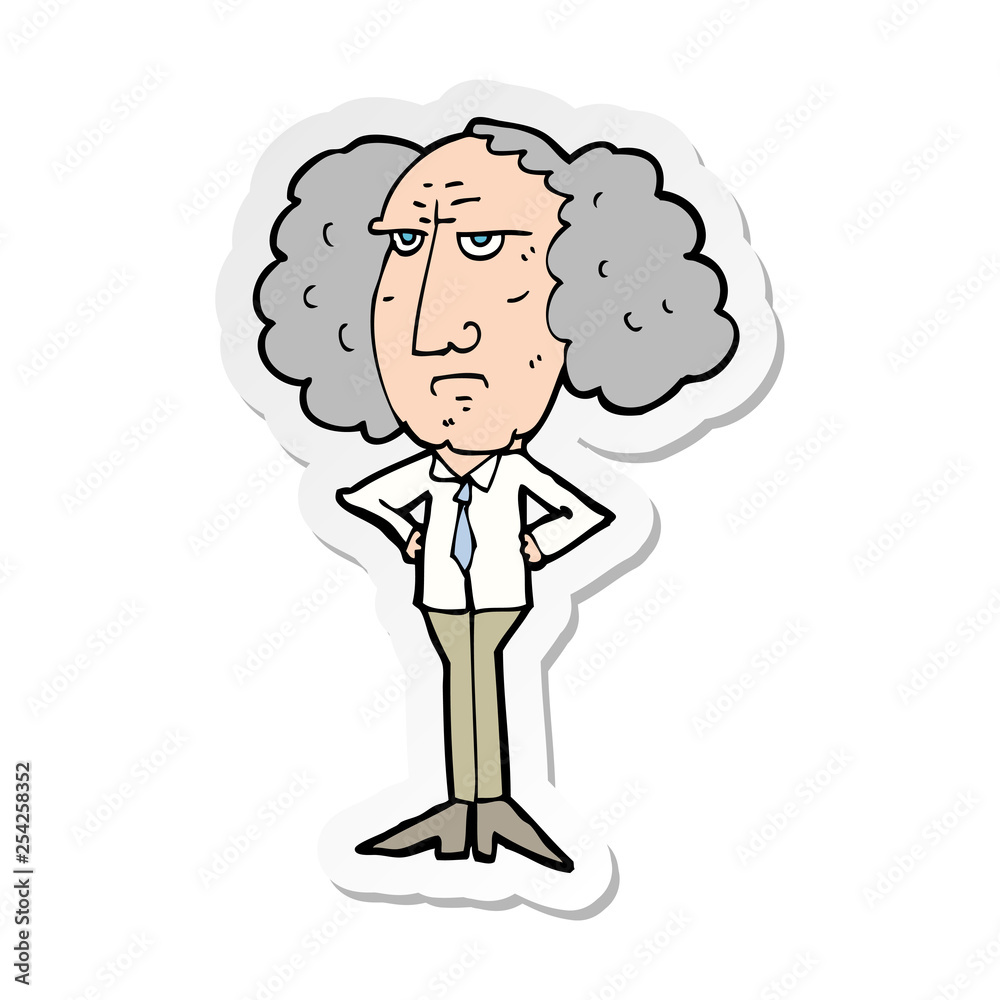 sticker of a cartoon big hair lecturer man sticker of a cartoon big hair lecturer man