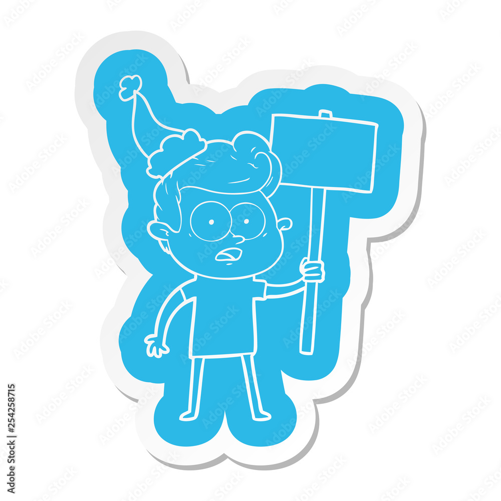 cartoon sticker of a staring man wearing santa hat cartoon sticker of a staring man wearing santa hat
