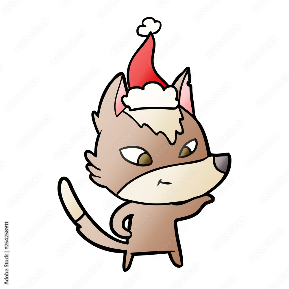 friendly gradient cartoon of a wolf wearing santa hat friendly gradient cartoon of a wolf wearing santa hat