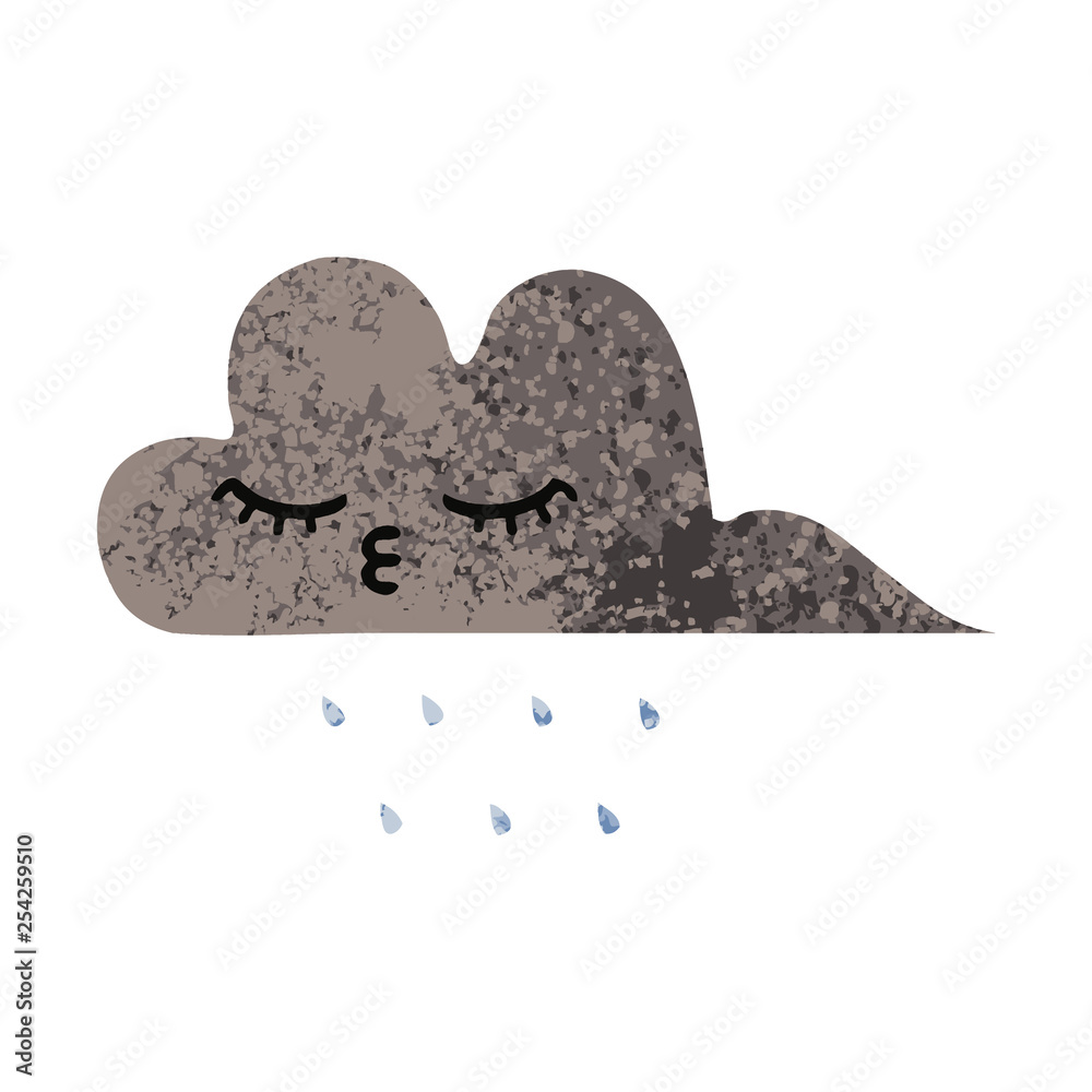 retro illustration style cartoon storm rain cloud retro illustration style cartoon storm rain cloud