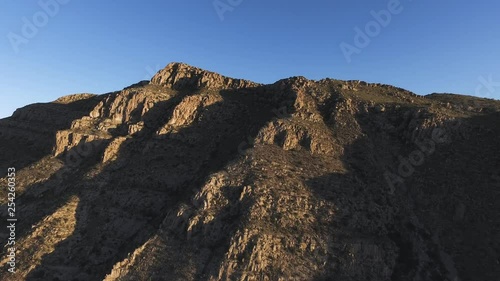 Aerial drone shot of the mountains of the National Park of Peguin in Chihuahua at sunset. photo