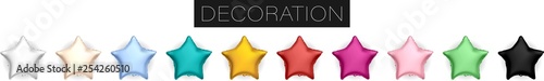 Collection of realistic vector foil helium star shaped balloons isolated on white background