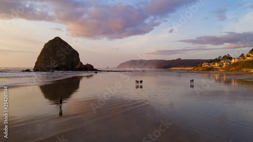 Dramatic Orange Light at Sunset on Pacific Coast at Cannon Beach